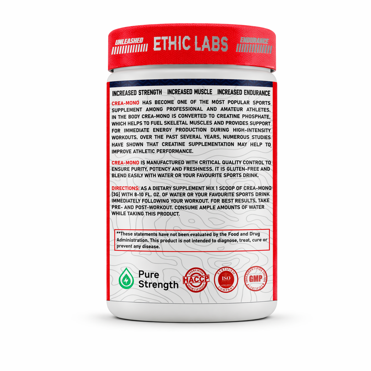 Ethic Labs Crea-Mono Creatine Monohydrate – Micronized Pure Grade, HPLC Lab-Tested | Unflavored 3g Scoop
