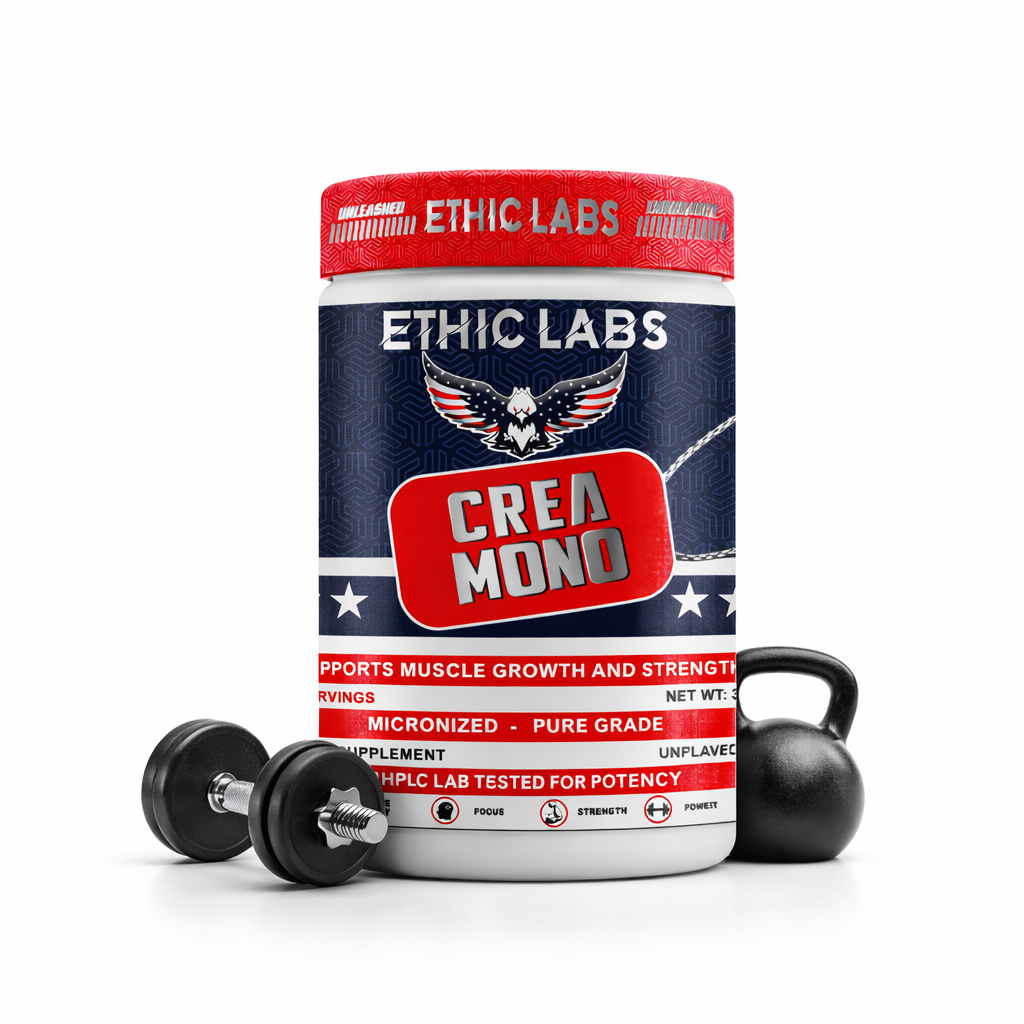 Ethic Labs Crea-Mono Creatine Monohydrate – Micronized Pure Grade, HPLC Lab-Tested | Unflavored 3g Scoop