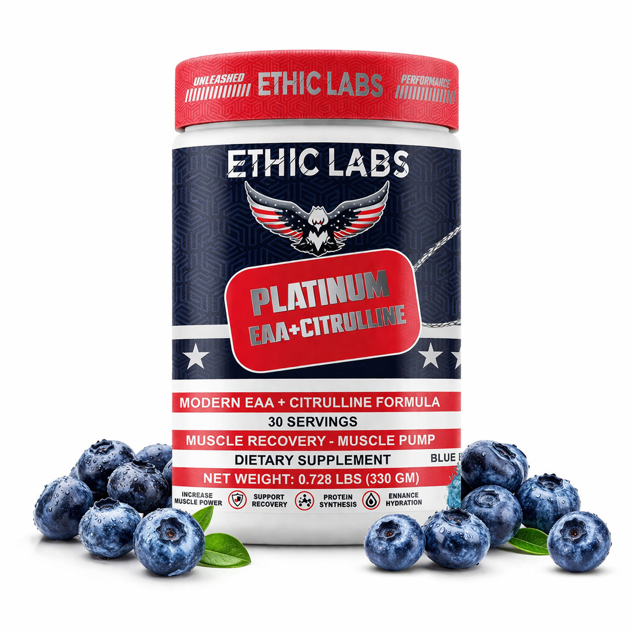 Ethic Labs Platinum EAA + Citrulline – Essential Amino Acids, Muscle Recovery, Pump &amp; Hydration Support | 30 Servings | Blue Ice