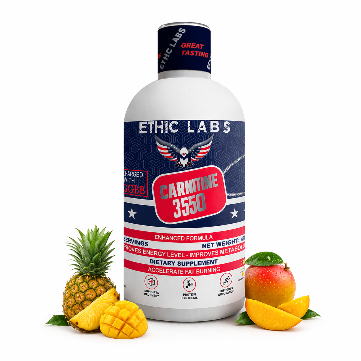 Ethic Labs Carnitine 3550 Liquid L-Carnitine with GBB | Fat Metabolism, Energy & Endurance Support ( Blood Orange & Blue Berry )