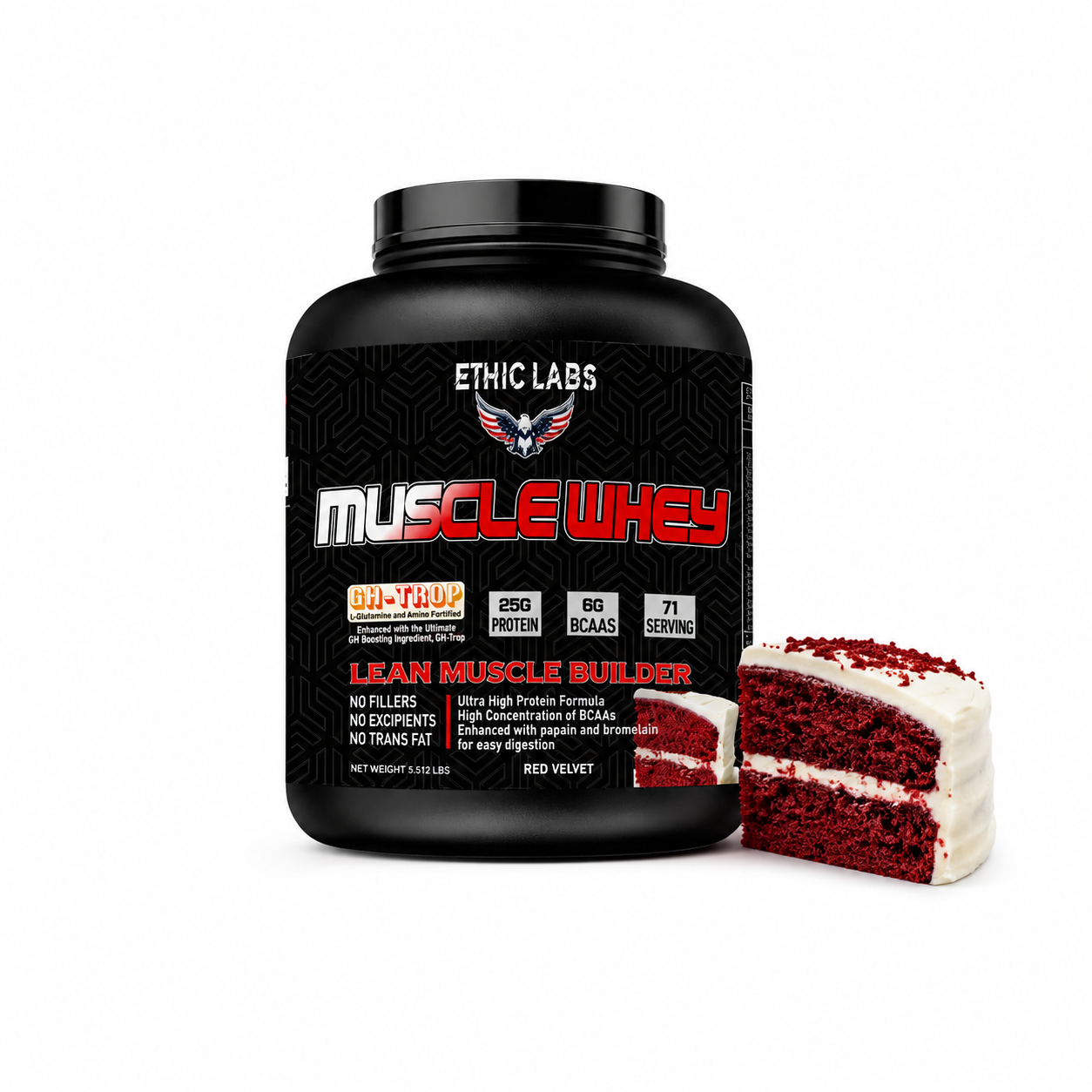 Ethic Labs Muscle Whey 5.512 LBS – 25g Protein, 6g BCAAs | Red Velvet